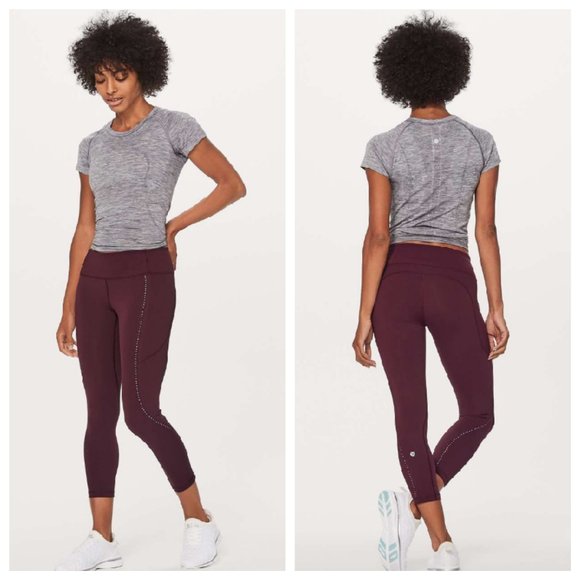 lululemon athletica Pants - Lululemon Extra Mile Crop (Reflective 23") Garnet Size 4